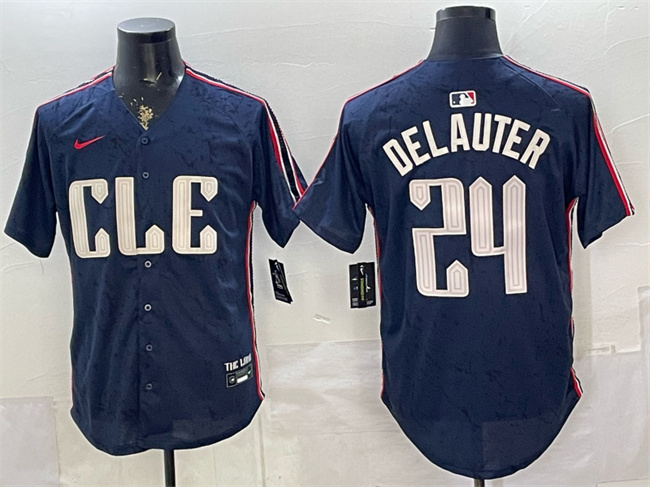 Men's Cleveland Guardians #24 Chase DeLauter Navy 2024 City Connect Limited Stitched Baseball Jersey